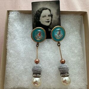 Vintage Dangle Earrings with Blue and Gold Accents